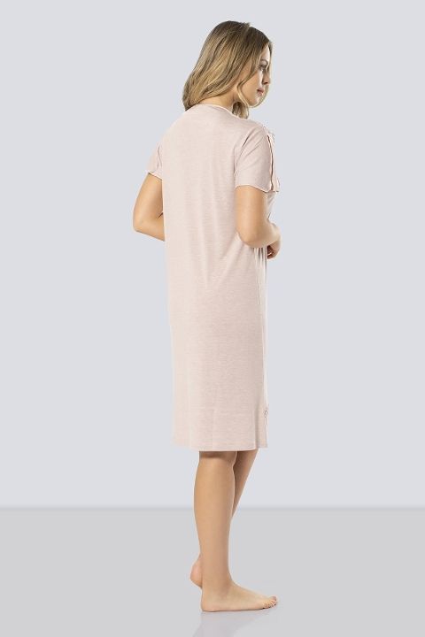 V Yaka Pudra Renk Kadın Gecelik Türen 3282 - Pudra