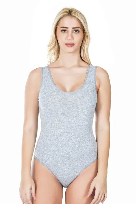 Kalın Askılı Çıtçıtlı Kadın Body Esnek Kesim Derya 315 - Gri
