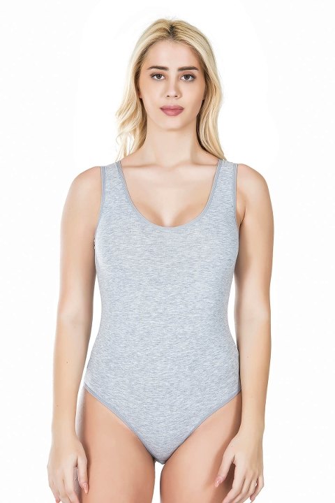 Kalın Askılı Çıtçıtlı Kadın Body Esnek Kesim Derya 315 - Gri