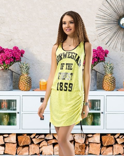 Kalın Askılı Kadın Elbise Nefes Alan Saks Mavi Derya 954 - Sarı