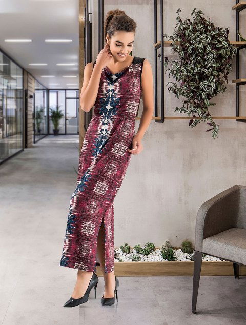 Kalın Askılı Uzun Kadın Elbise Pembe Derya 956 - 2