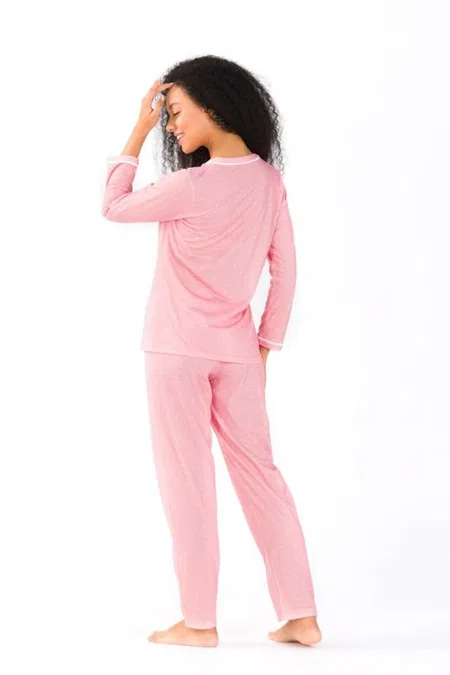 Yeni İnci Kalp Desen Viskon Kumaş Pijama Takımı Yeni İnci 1734 - Görsel 3