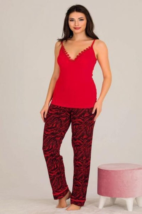 Güpür Detaylı Kırmızı 3'lü Pijama Takımı Lady 20016 - Kırmızı