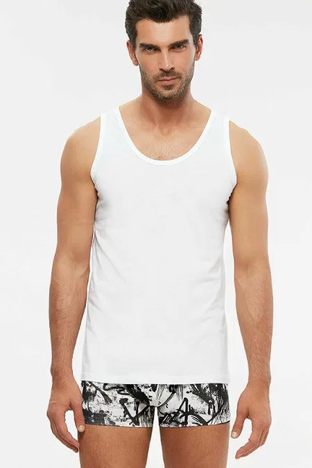 Kom Erkek 2'li Atlet - Henry Askılı 2 li Basic Erkek Atlet - Beyaz