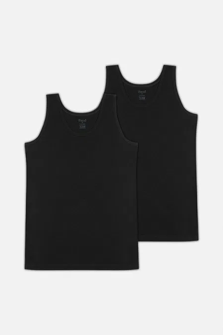 Kom Erkek 2'li Atlet - Henry Askılı 2 li Basic Erkek Atlet - Siyah