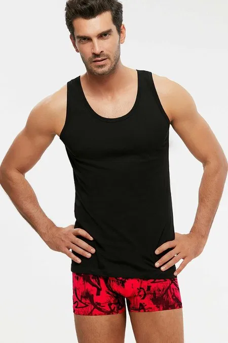 Kom Erkek 2'li Atlet - Henry Askılı 2 li Basic Erkek Atlet - Siyah