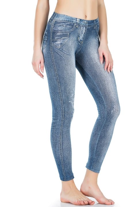 Yüksek Bel Esnek Kot Görünümlü Kadın Tayt Derya 440 - Mavi