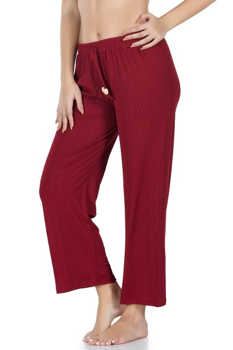 Lastikli Yüksek Bel Pantolon Ekru Derya 020 - Bordo