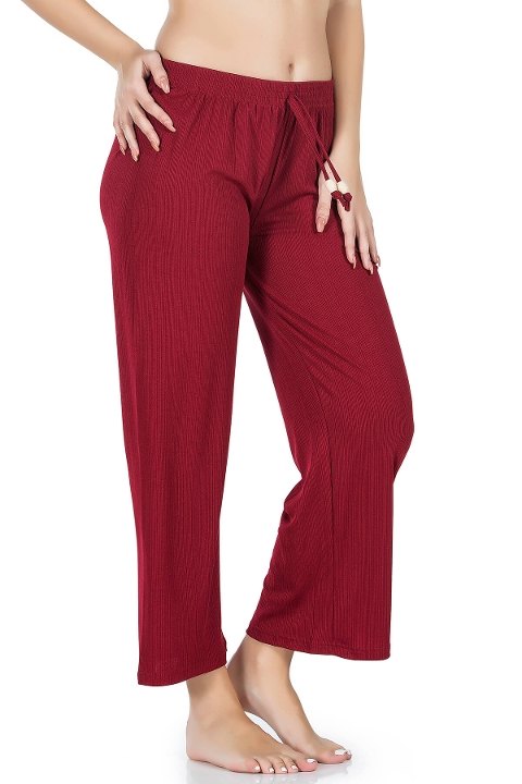 Lastikli Yüksek Bel Pantolon Ekru Derya 020 - Bordo