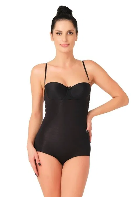 Lazer Kesim Göğsü Açık Slip Korse Polyamid Elastan Emay 2723 - Siyah