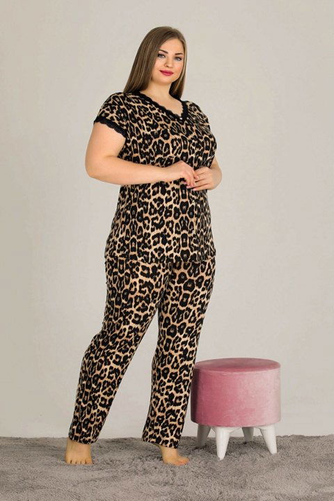 Leopar Desenli Esnek Kadın Pijama Takımı Lady 10805