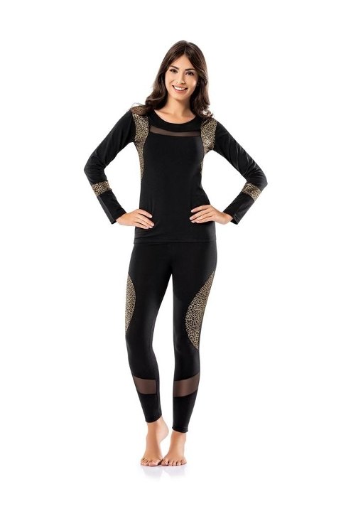 Yüksek Bel Esnek Kapri Tayt Takımı Derya Kurşun 1128 - Siyah