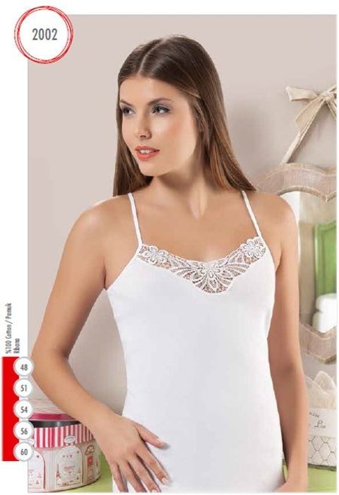 Pamuklu Ribana Güpürlü İp Askılı Atlet HMD 2002 - Beyaz