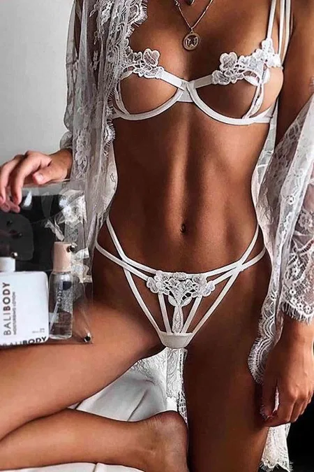 Merry See Sexy Sütyen Külot Takım Fantezi İç giyim Beyaz - Beyaz
