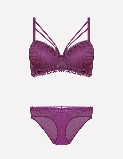 Desteksiz Sütyen Külot Takımı Siyah Mor Ekru Bordo Nurteks 4310 - Mor