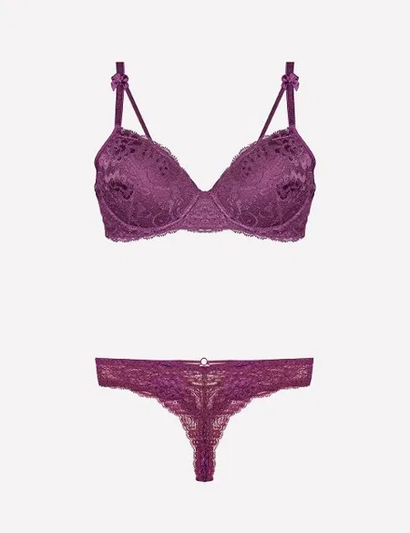 Destekli Sütyen Bikini Külot Takım Lacivert Nurteks 4430 - Mor