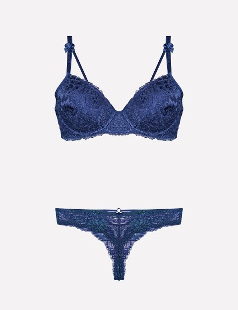 Destekli Sütyen Bikini Külot Takım Lacivert Nurteks 4430 - Lacivert