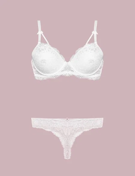 Destekli Sütyen Bikini Külot Takım Lacivert Nurteks 4430 - Ekru