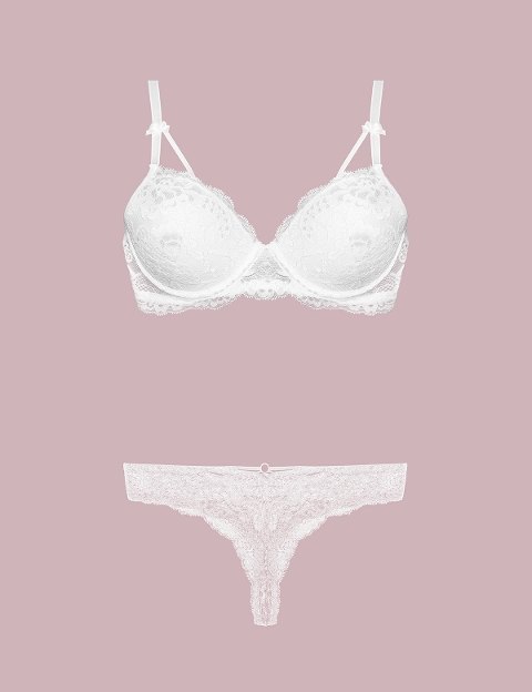 Destekli Sütyen Bikini Külot Takım Lacivert Nurteks 4430 - Ekru