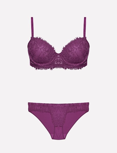 Destekli Dolgulu Sütyen Takımı Mor Ekru Bordo Nurteks 4487 - Mor