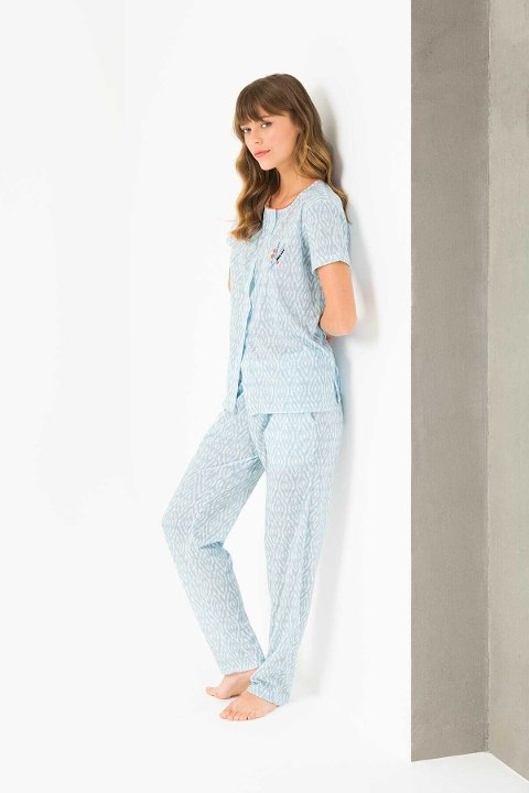 Yeni İnci Önden Düğmeli Viskon Üçlü Pijama Takım Yeni İnci 1702 - Görsel 2