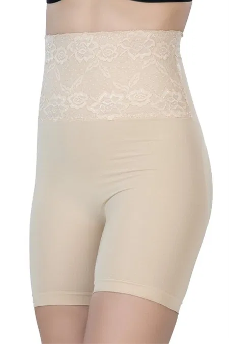 Dantelli Yüksek Bel Boxer Korse Emay 2091 - Ten