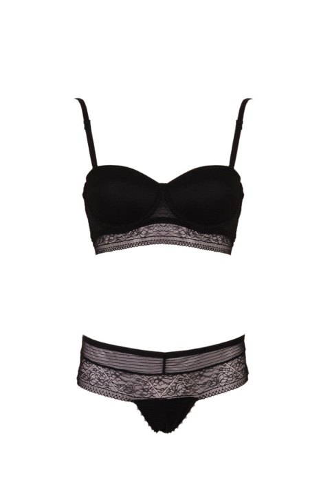 Dolgulu Straplez Sütyen Külot Takımı Orkide 1234 - Siyah