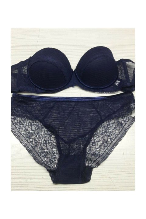 Straplez Push-Up Sütyen Bikini Külot Takımı Orkide 1234 - 2