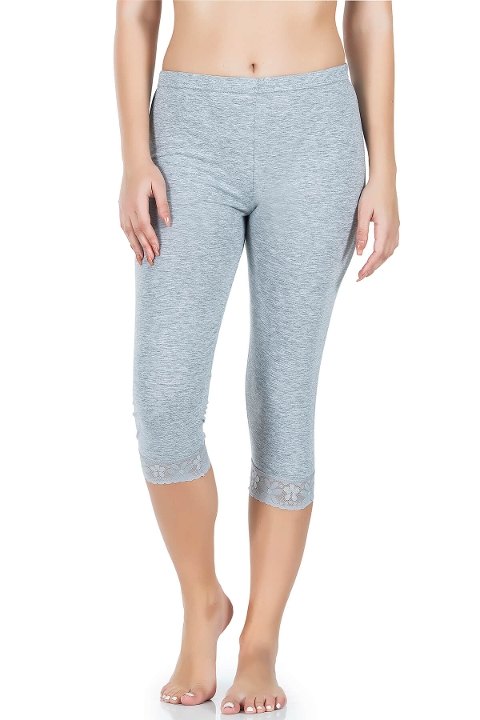 Dantelli Paça Detaylı Kısa Tayt Derya 414 - Gri