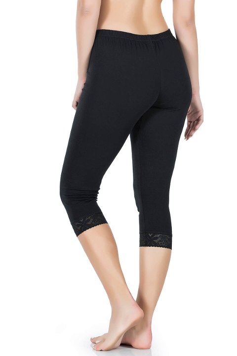 Yüksek Bel Dantelli Kısa Kadın Tayt Derya 421 - Siyah