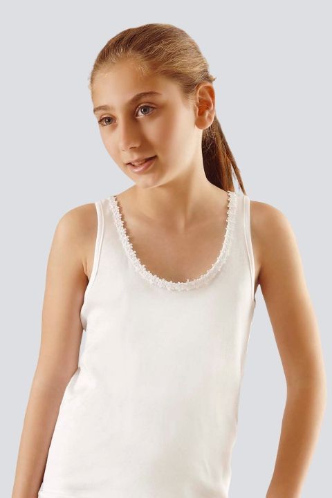 Pamuklu Geniş Askılı Kız Çocuk Atlet Beyaz Türen 414