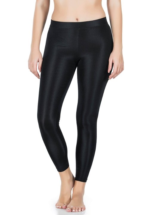 Yüksek Bel Parlak Disco Tayt Kadın Derya 0561 - Siyah