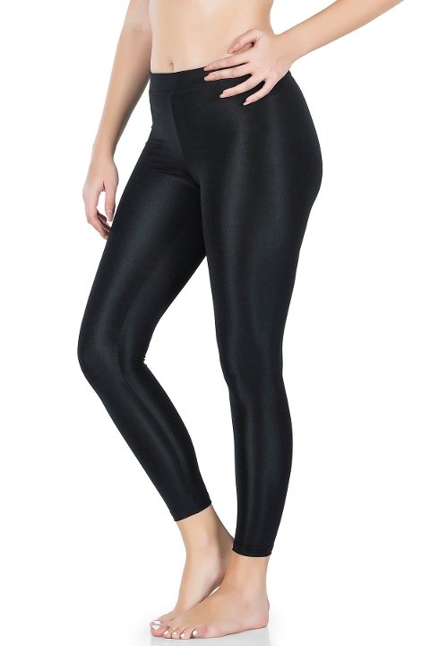 Yüksek Bel Parlak Disco Tayt Kadın Derya 0561 - Siyah