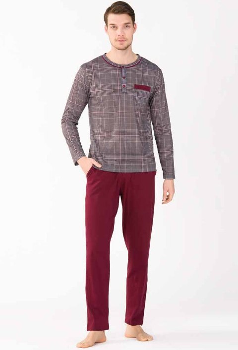 Yeni İnci Pamuklu Patlı Bisiklet Yaka Uzun Kollu Pijama Takımı Yeni İnci 785