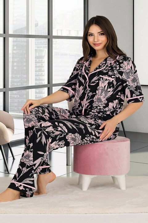 Pembe Çiçek Desenli Askılı 3'lü Pijama Takımı Lady 20001