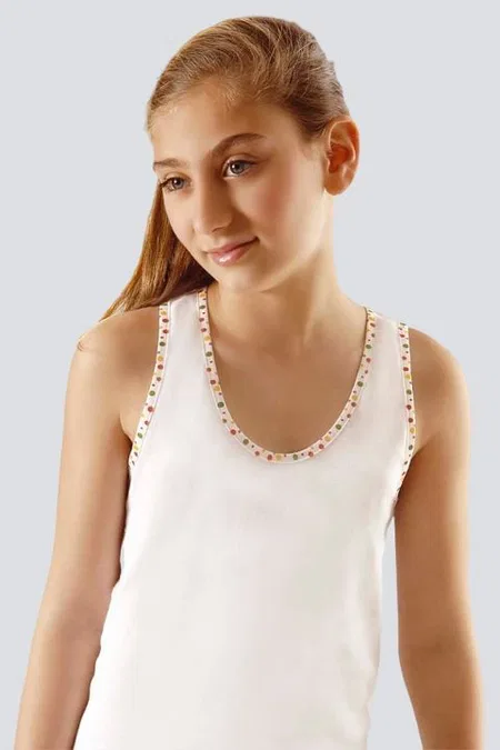 Pamuklu Geniş Askılı Kız Çocuk Atlet Türen 432 - Beyaz