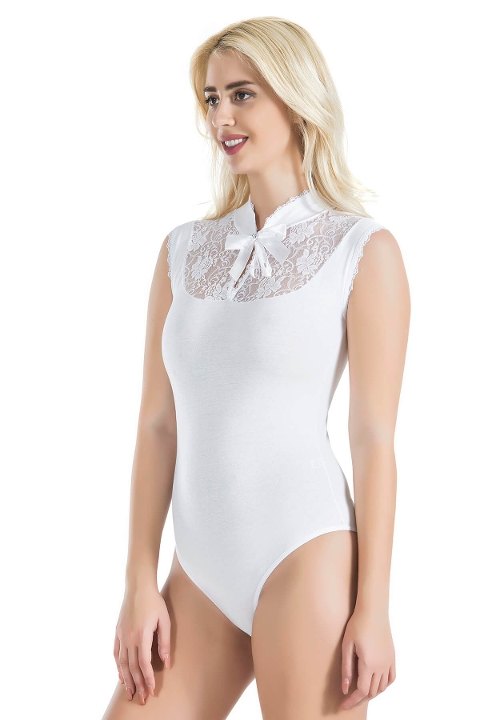 Sıfır Kol Dantel Detaylı Body Derya Kurşun 336 - Beyaz