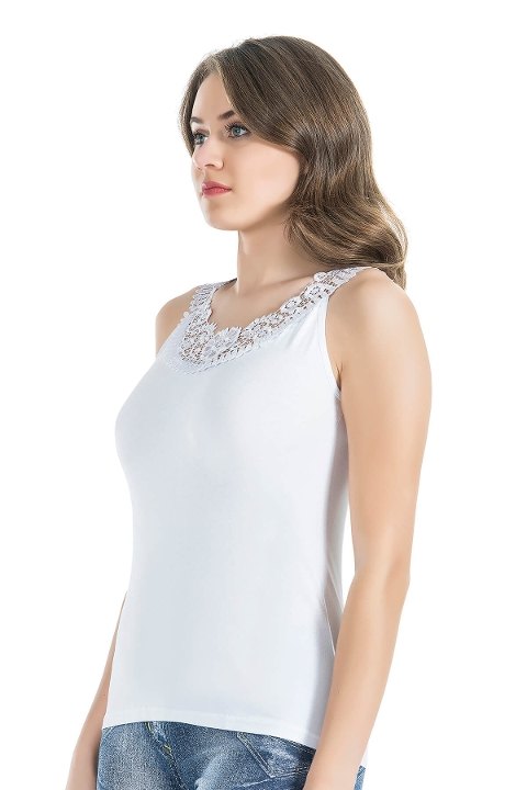 Sıfır Kol Güpür Yaka Body Derya 299 - Beyaz