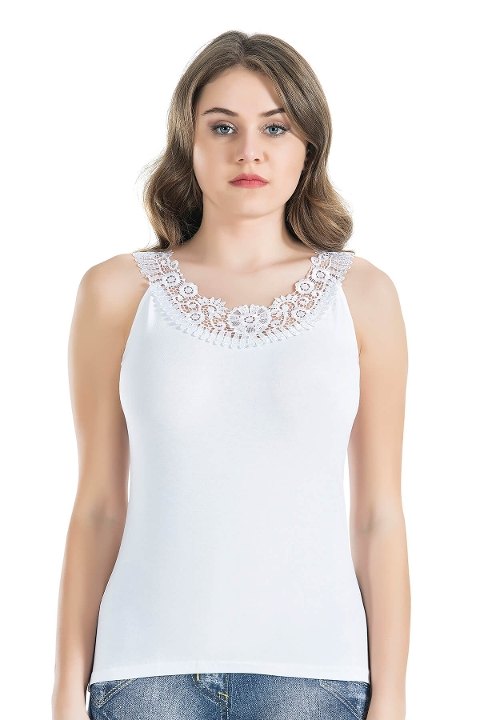 Sıfır Kol Güpür Yaka Body Derya 299 - Beyaz