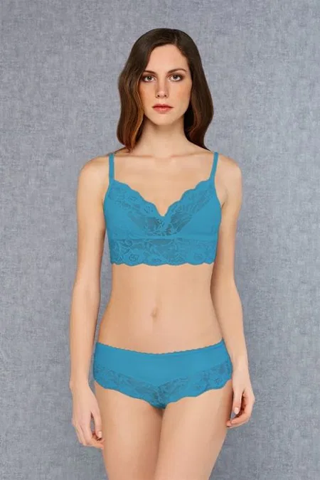 Dantelli Dolgusuz Bralet Sütyen Slip Külot Takım Doreanse 12432 - Yeşil