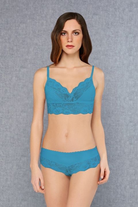 Dantelli Dolgusuz Bralet Sütyen Slip Külot Takım Doreanse 12432 - Yeşil