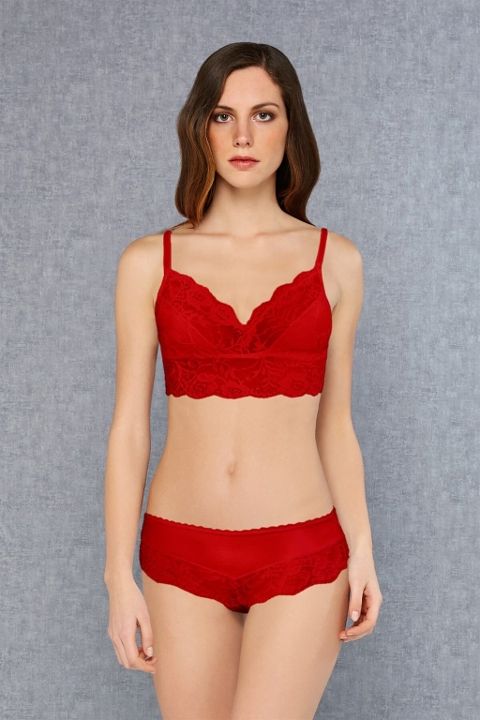 Dantelli Dolgusuz Bralet Sütyen Slip Külot Takım Doreanse 12432 - Kırmızı