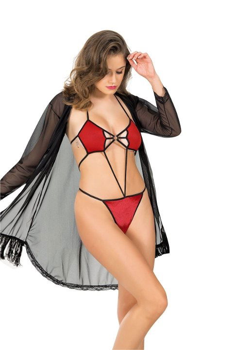 Şifon Dantel Detaylı Sabahlıklı Sütyen Takımı Sistina 1358