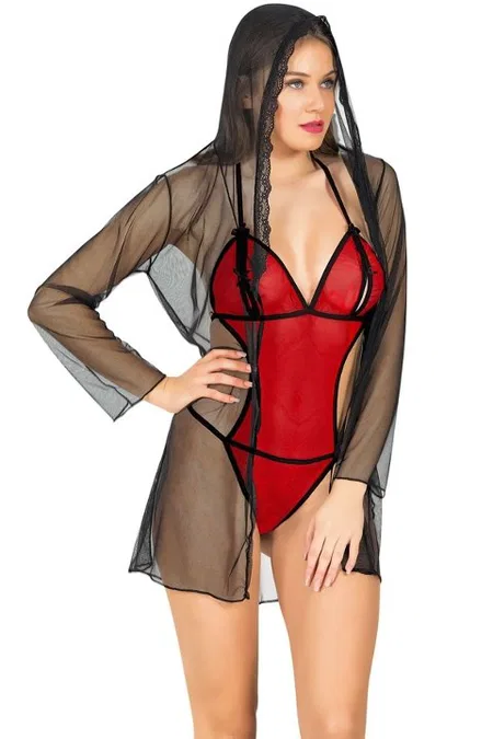 Kırmızı Dantel Detaylı Bodysuit Gecelik Sistina 1370 - Kırmızı