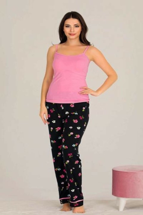 Siyah Çiçek Desenli Pamuklu Pijama Takımı Lady 20003 - 2