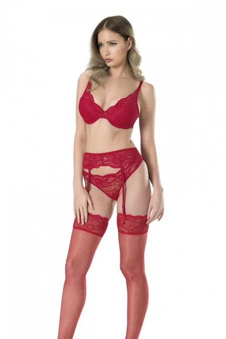 Dantelli Soft Cup Jartiyerli Sütyen Takımı Kırmızı Fabony 4050 - Kırmızı