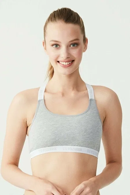 Hafif Kompresyonlu Pamuklu Sporcu Sütyeni Us. POLO Assn. 66117 - Gri