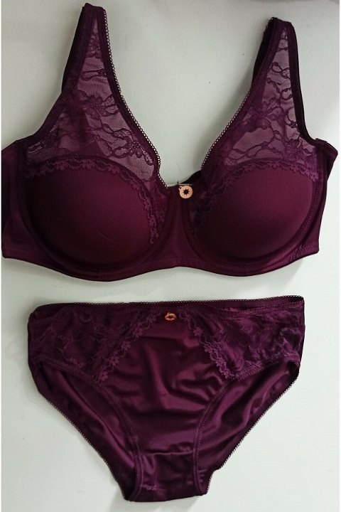 Toparlayıcı Sütyen Takım Siyah Mürdüm Bordo Vizon Pembe Le Jardin 5035 - Mürdüm