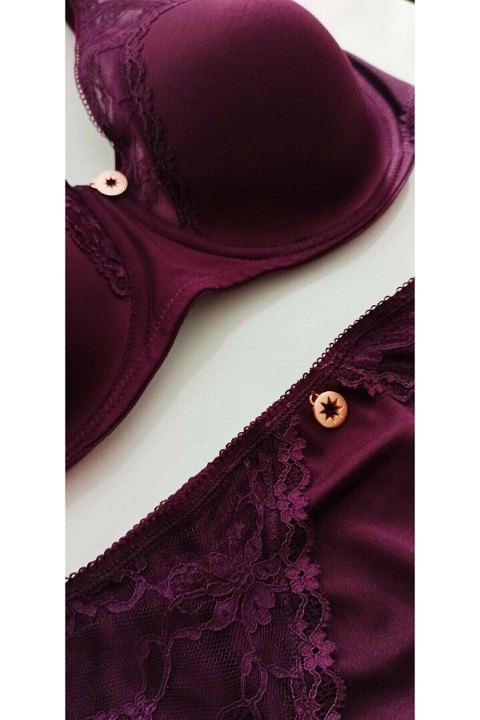 Toparlayıcı Sütyen Takım Siyah Mürdüm Bordo Vizon Pembe Le Jardin 5035 - Mürdüm