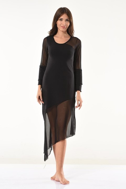 Transparan Detaylı Uzun Elbise Somon Derya 958 - Siyah